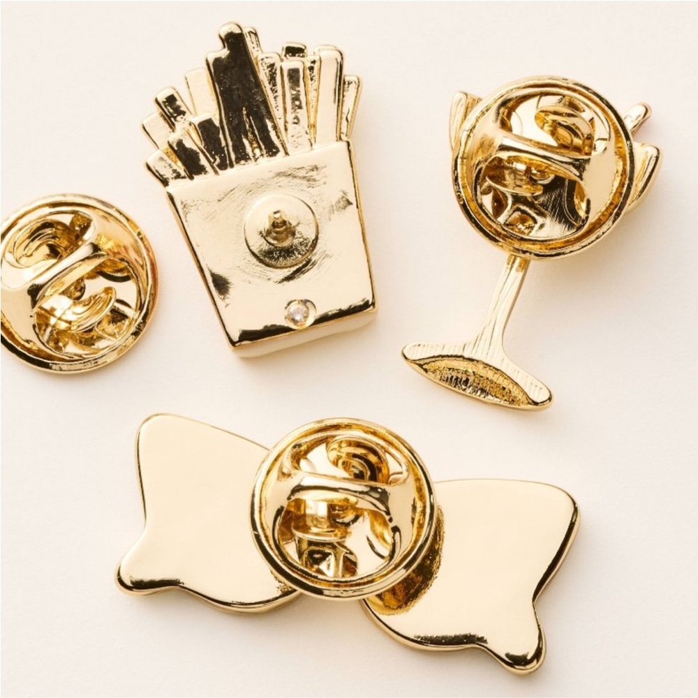 Kate Spade Target 3pk Novelty Pin Brooch Set Gold Pink and Green New Limited - Picture 2 of 10